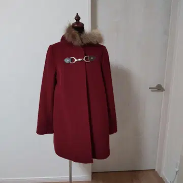 any FAM 퍼 달린 와인 레드 울 코트