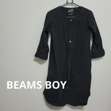 BEAMS BOY 티셔츠 원피스 노카라 블랙 7부 소매