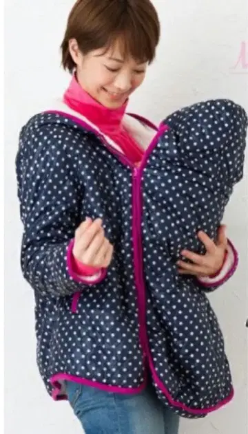 도트 무늬 아기띠 대응 자켓