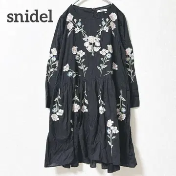 스나이델 튜닉 프리 사이즈 블랙 꽃무늬 자수 긴팔 코튼