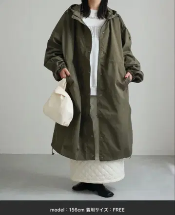 볼륨 슬리브 후드 롱 블루종 코트