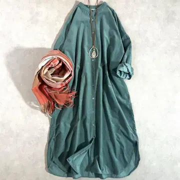 어반 리서치 도어스 밴드 카라 코듀로이 셔츠 원피스 그린