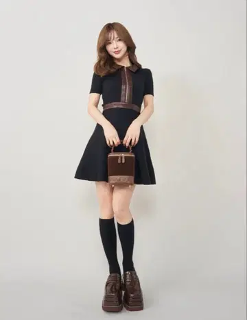 Darich 로고 가죽 니트 미니 원피스