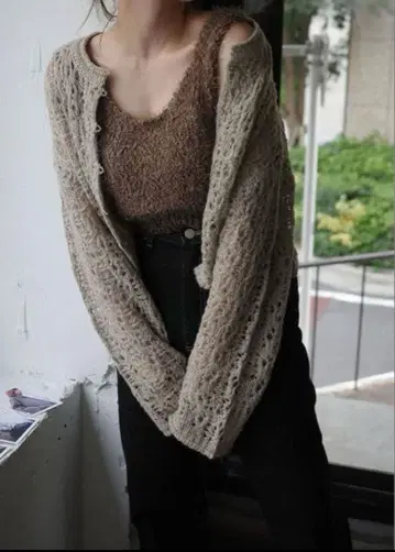 [ 미사용 새상품 ] willfully 팬시얀 니트 탱크 ( 모카 )