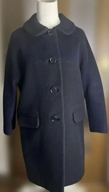 fig London 울 코트 바이컬러 네이비 옷깃 탈부착 아우터