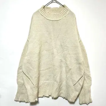 GAL 데미지 가공 하이넥 긴팔 니트 오버 사이즈 드롭 숄더