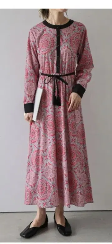 꽃무늬 셔츠 원피스 긴팔 리본 벨트 포함