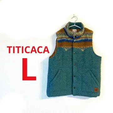 TITICACA 노르딕 무늬 울 혼방 다운 베스트 L