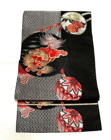 당사자 공  모란 대나무 앤티크 나고야 오비