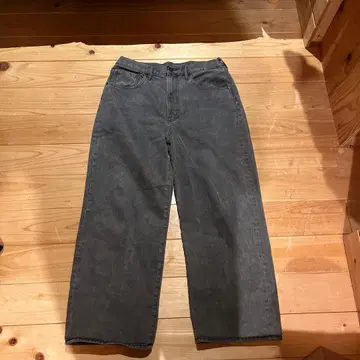 그레이 와이드 레그 데님 팬츠