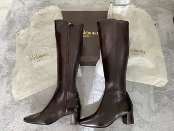 긴자 요시노야 롱 부츠 가죽 브라운 22.5cm 힐 높이 5cm