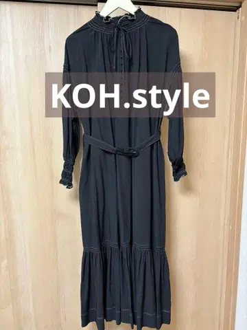KOH.style 블랙 롱 원피스 긴팔 프릴