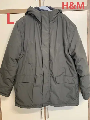 올리브 그린 다운 자켓 후드 부착