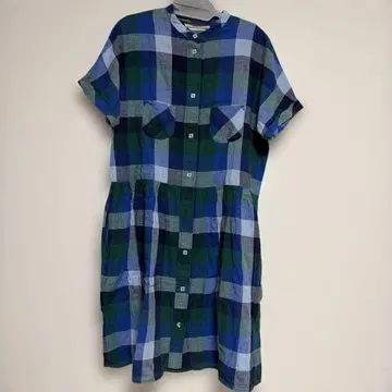 Poudoudou 체크 무늬 반팔 셔츠 원피스