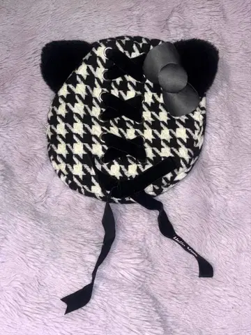 유니버셜 USJ 키티 하운드투스 체크 벨로아 베레모