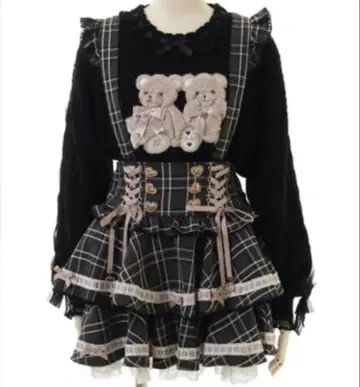 LIZLISA 사다리 리본 체크 티어드 치마바지 블랙 체크