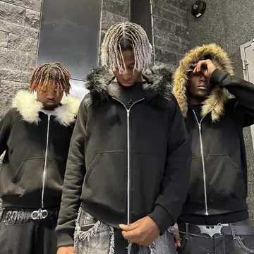 블랙 퍼 후드티