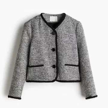 노카라 그레이 블랙 트위드 자켓