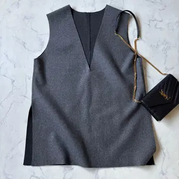SONNY LABEL 멜톤 베스트 V넥 그레이 슬릿 6758