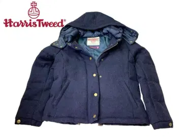 해리스 트위드 후드 부착 다운 자켓 네이비 다운 80% M