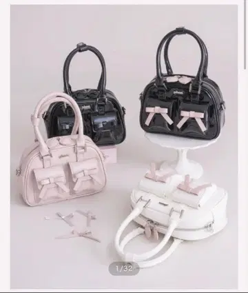 pium 리본 포켓 에나멜 미니 보스턴 백