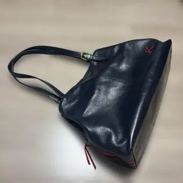 새상품급 키타무라 가죽 토트백 얇은 타입 블랙 스티치 블랙