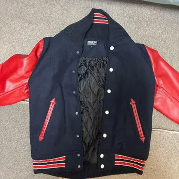 바시티 자켓 네이비/레드 울/가죽