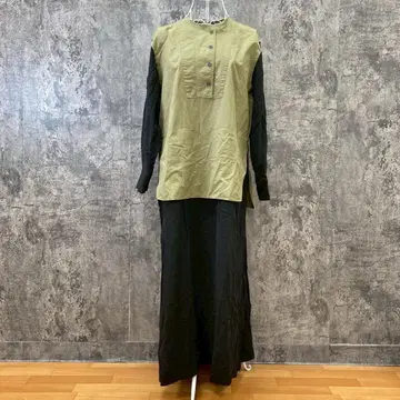 존불/Johnbull [ M ] 롱 기장 밀리터리 콤비 원피스 레이온