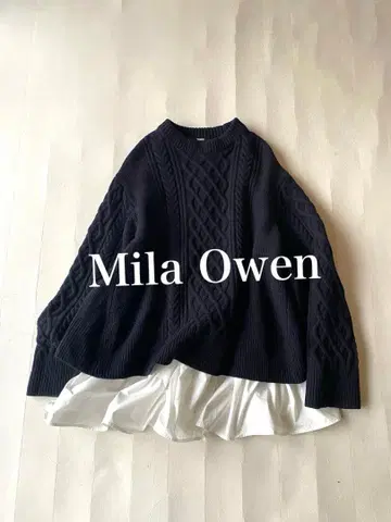 미라 오웬 Mila Owen 셔츠 레이어드 램스울 100% A라인 니트