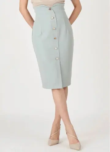 새상품 민트 그린 버튼 타이 스커트
