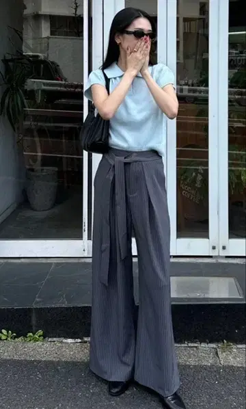 nugu yeln 태국 스트라이프 슬랙스 리본 타이