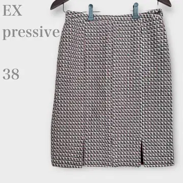 익스프레시브 체크 타이트 스커트 울 혼방 브라운 계열 M