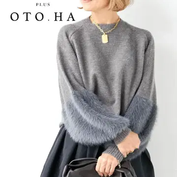 미사용 새상품 PLUS OTO.HA 소매 페더 래글런 풀오버 스웨터 니트