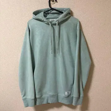 민트 그린 후드 부착 후드티