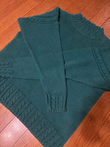 Eddie Bauer 케이블 니트 스웨터 M 다크 그린 터콰이즈