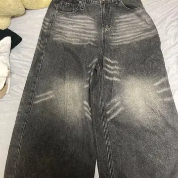 그레이 와이드 팬츠 페이드 가공