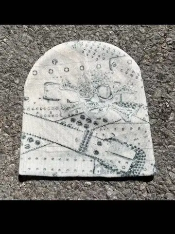 y2k 스트릿 헤이세이 화이트 개성 비니 프린트 디자인