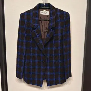 새상품급 KOKO BEALL 울 자켓 브라운 블루 체크 무늬 M