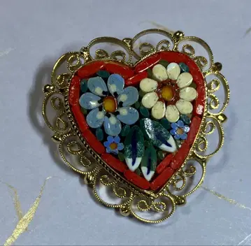 마이크로모자이크 유리 아트 하트형 꽃 장식 브로치