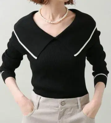 IENA 파인 울 숄카라 리브 풀오버