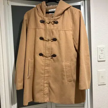 베이지 더플 코트 후드 부착