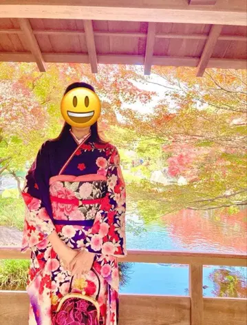 교유젠 후리소데 세트 꽃무늬 보라색 핑크