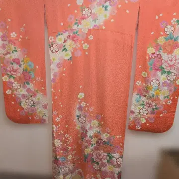 [ 새상품급 ] 오렌지 꽃무늬 후리소데 기모노 168cm ML