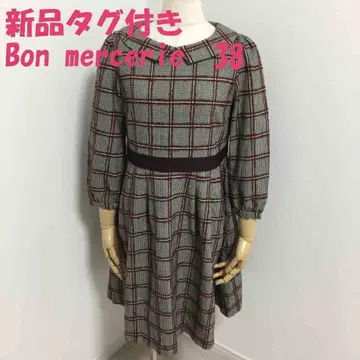 택 포함 새상품 본머스리 원피스 38 M 볼드 계열 체크 무늬
