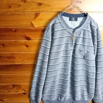 트레이닝복 맨투맨 하프 지퍼 보더 자수 캐주얼 그레이 L