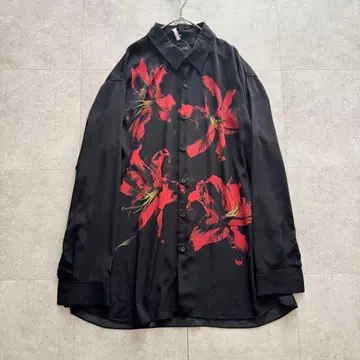 라드 뮤지션 셔츠 블라우스 블랙 46 꽃무늬 플라워 프린트
