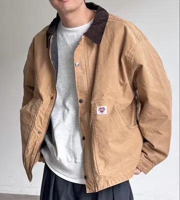 베이지 코튼 자켓 브라운 옷깃