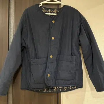 네이비 체크 무늬 플리스 자켓 리버서블