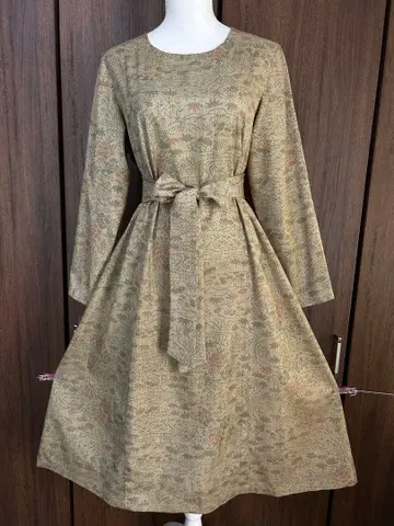 기모노 리메이크 오시마 명주 순수 실크 꽃무늬 허리 리본 포함  드레스
