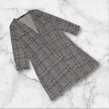 [아루주] (M) 노카라 가운 코트 라이트 아우터 체크 무늬 롱